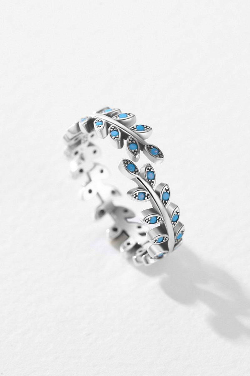 925 Sterling Silver Leaf Shape Turquoise Bypass Ring