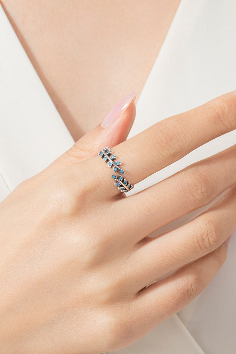 925 Sterling Silver Leaf Shape Turquoise Bypass Ring
